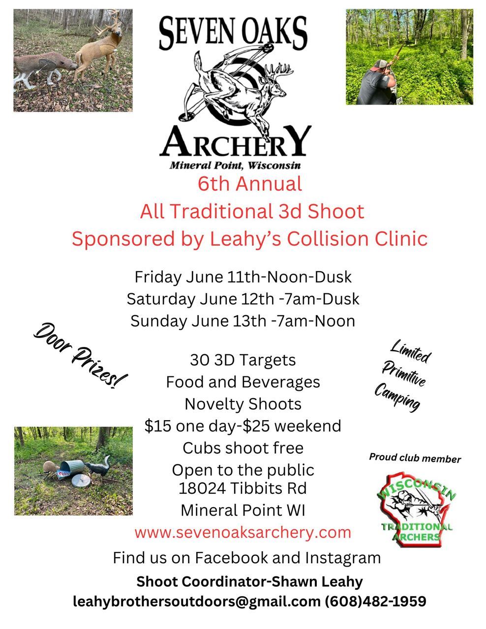 Flyer for Seven Oaks Archery Club, All Traditional Shoot in Mineral Point, WI