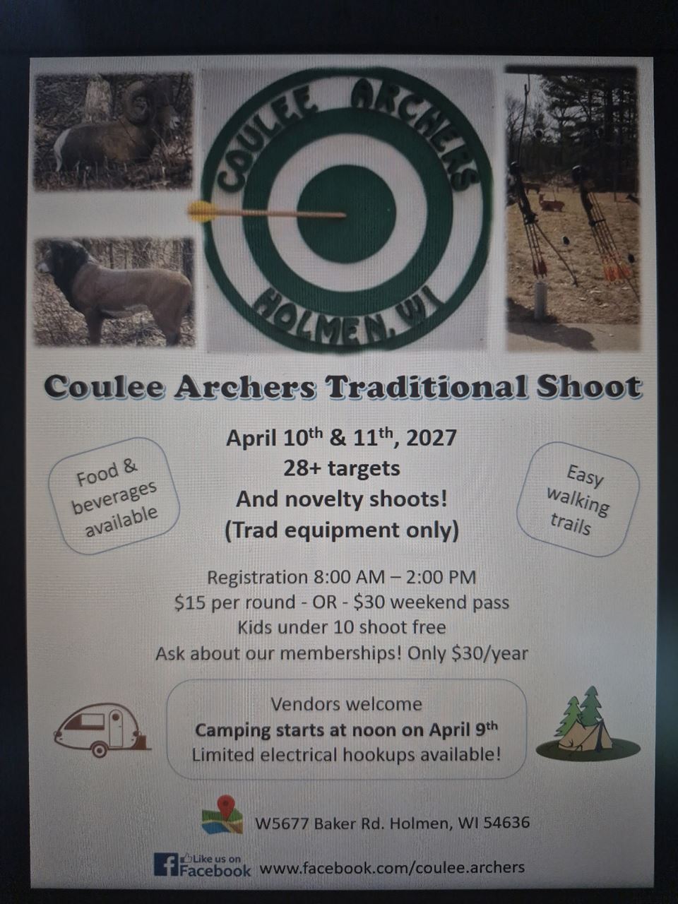 Flyer for Coulee Archers in Holmen, WI