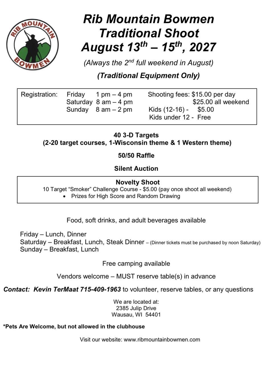 Flyer for Rib Mountain Bowmen, Summer Shoot in Wausau, WI